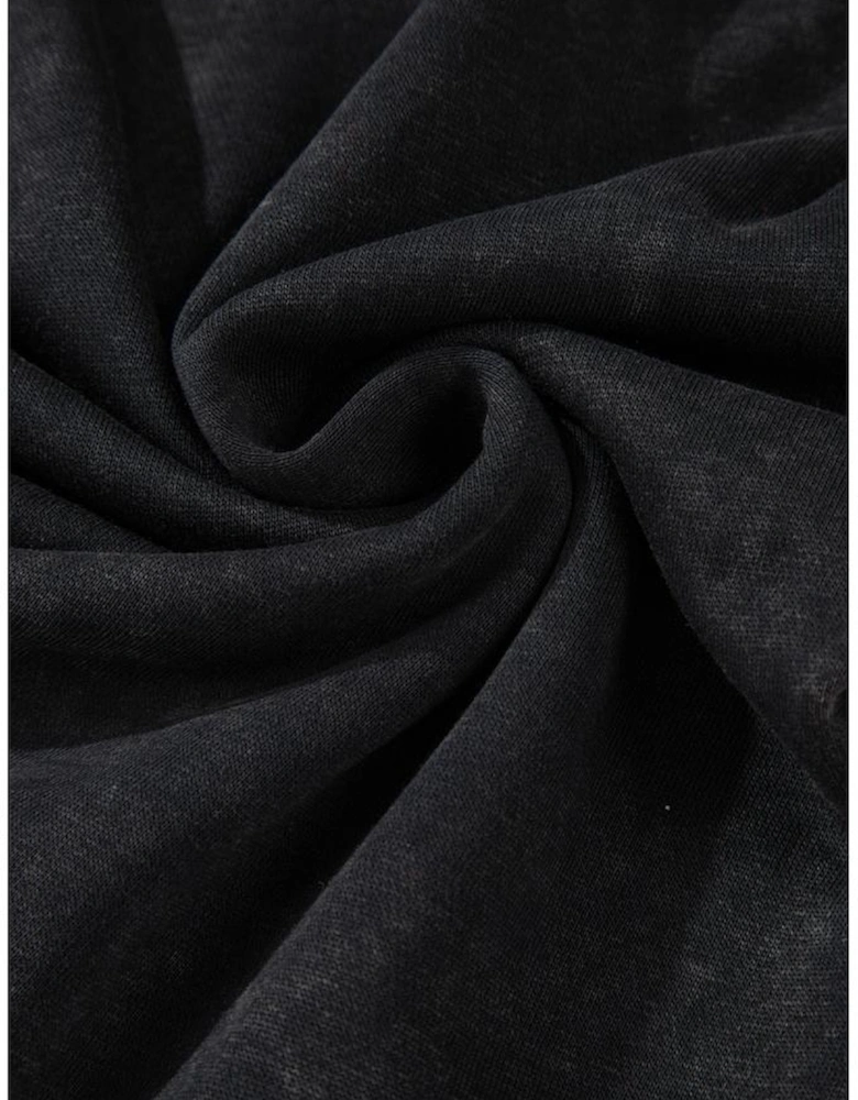 Black Solid Waffle Knit Patchwork Raglan Sleeve Sweatshirt