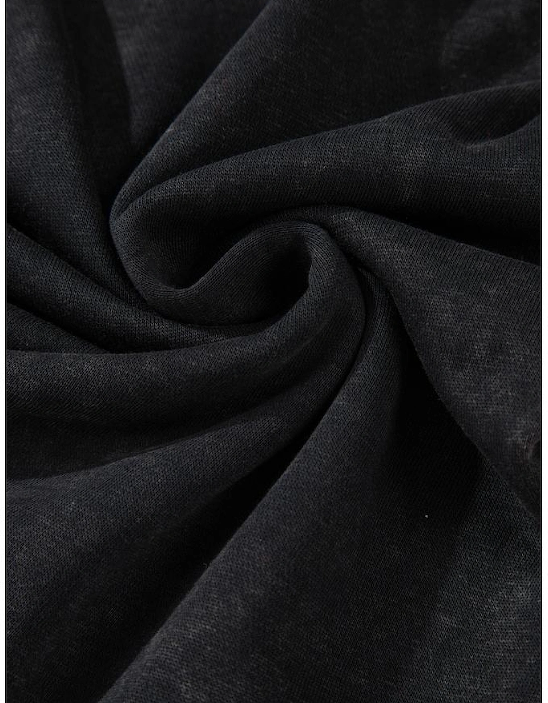 Black Solid Waffle Knit Patchwork Raglan Sleeve Sweatshirt, 16 of 15