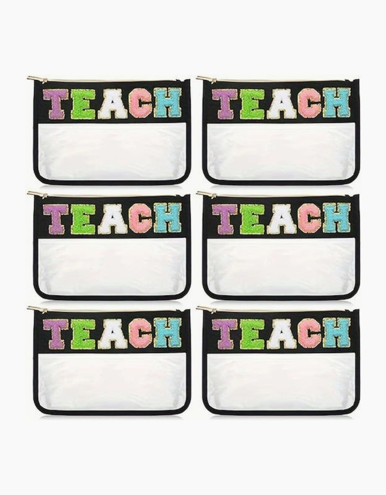 Black TEACH Glitter Chenille Clear PVC Makeup Bag