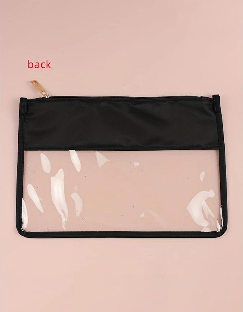 Black TEACH Glitter Chenille Clear PVC Makeup Bag