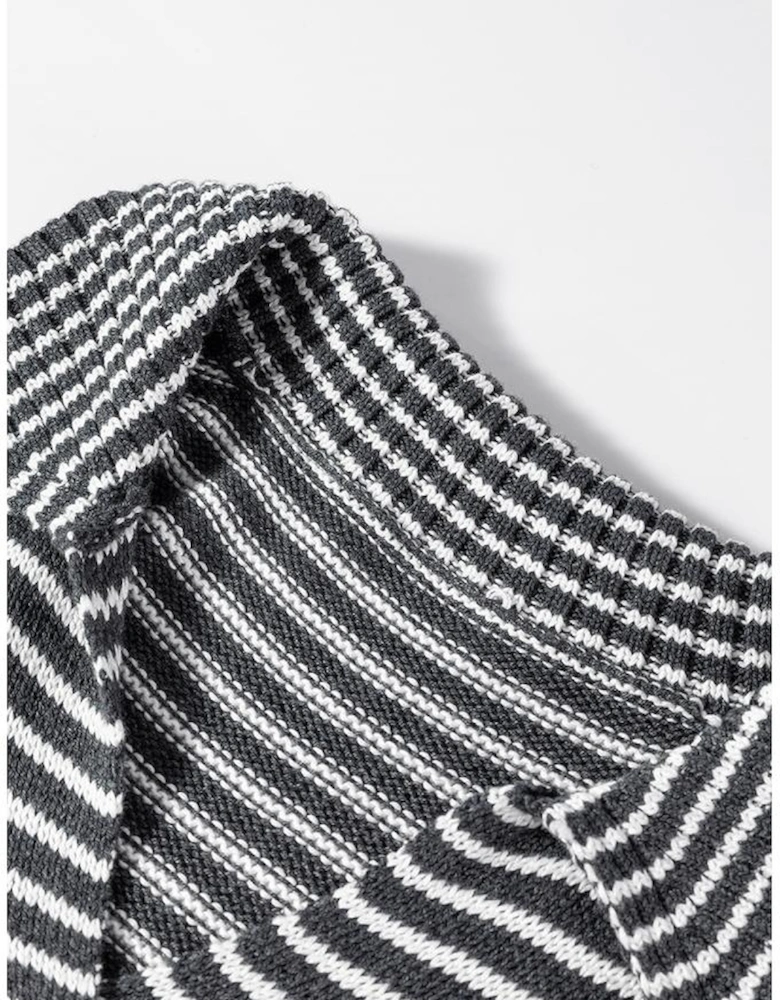 Gray Stripe Collared V Neck Sweater Vest with Pockets