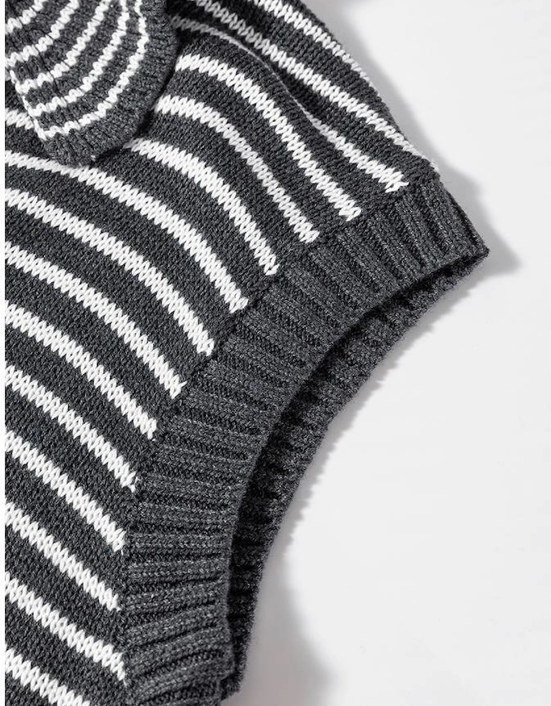 Gray Stripe Collared V Neck Sweater Vest with Pockets