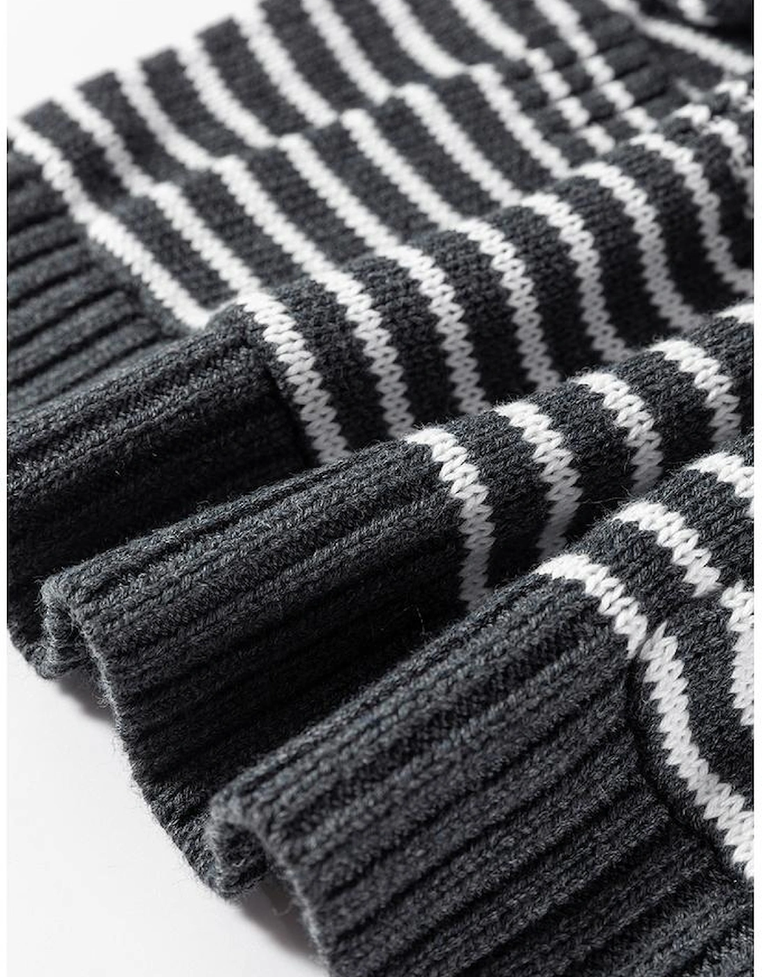 Gray Stripe Collared V Neck Sweater Vest with Pockets