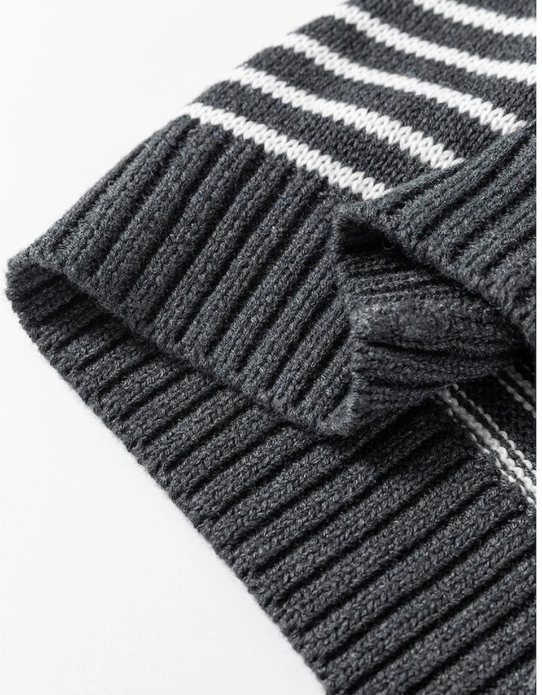 Gray Stripe Collared V Neck Sweater Vest with Pockets