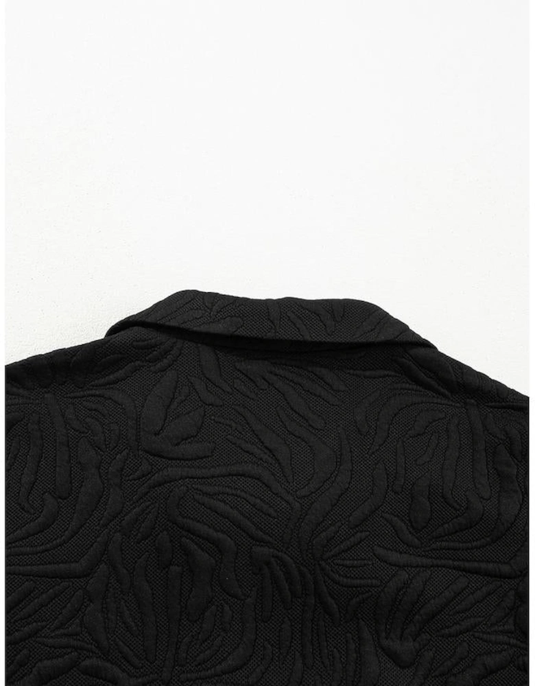 Black Jacquard Textured Quarter Zipper Shift Mini Dress