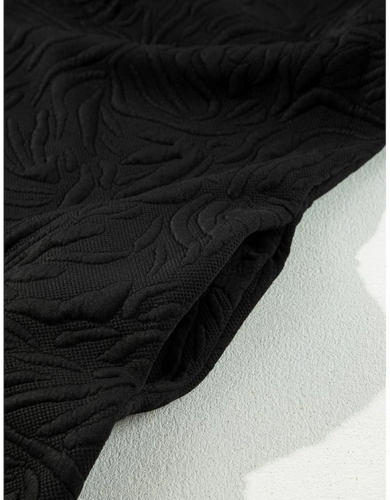 Black Jacquard Textured Quarter Zipper Shift Mini Dress