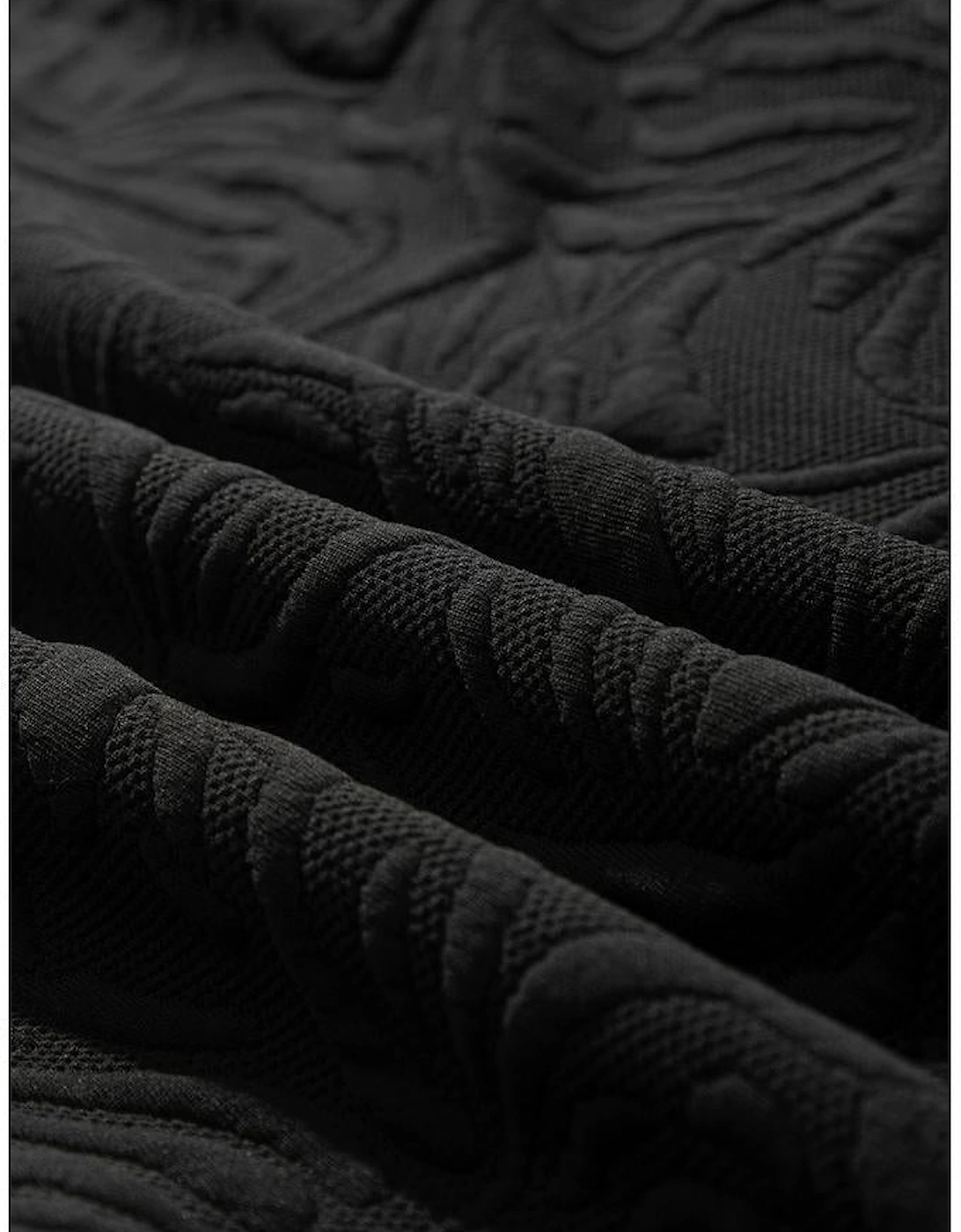 Black Jacquard Textured Quarter Zipper Shift Mini Dress