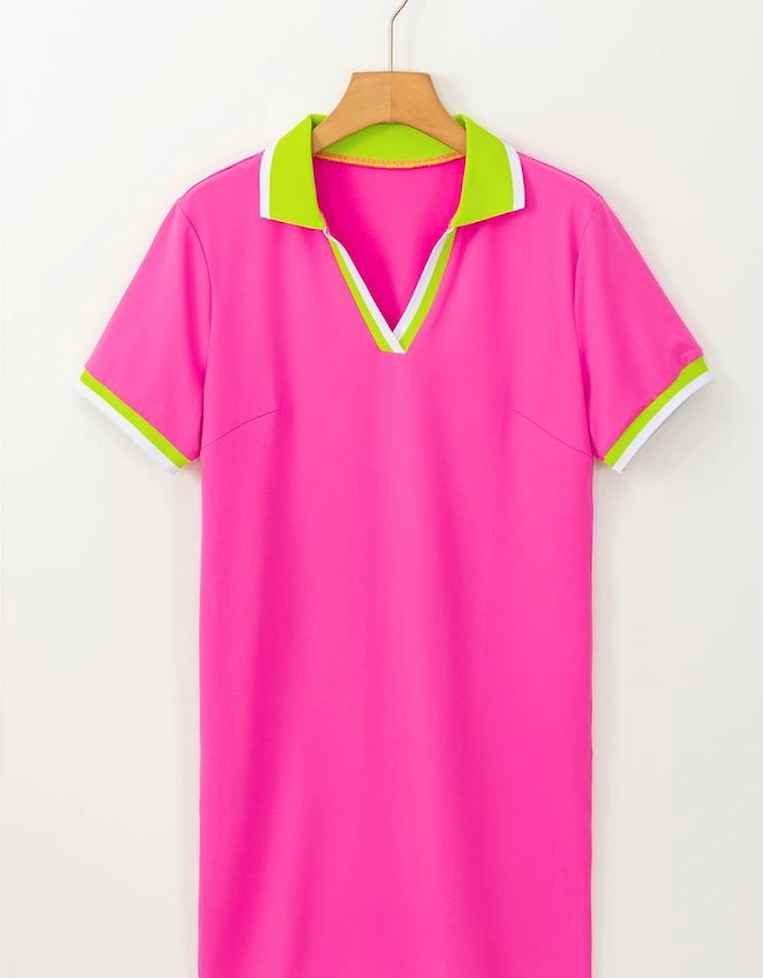 Rose Red Contrast Trim V Neck T-shirt Dress