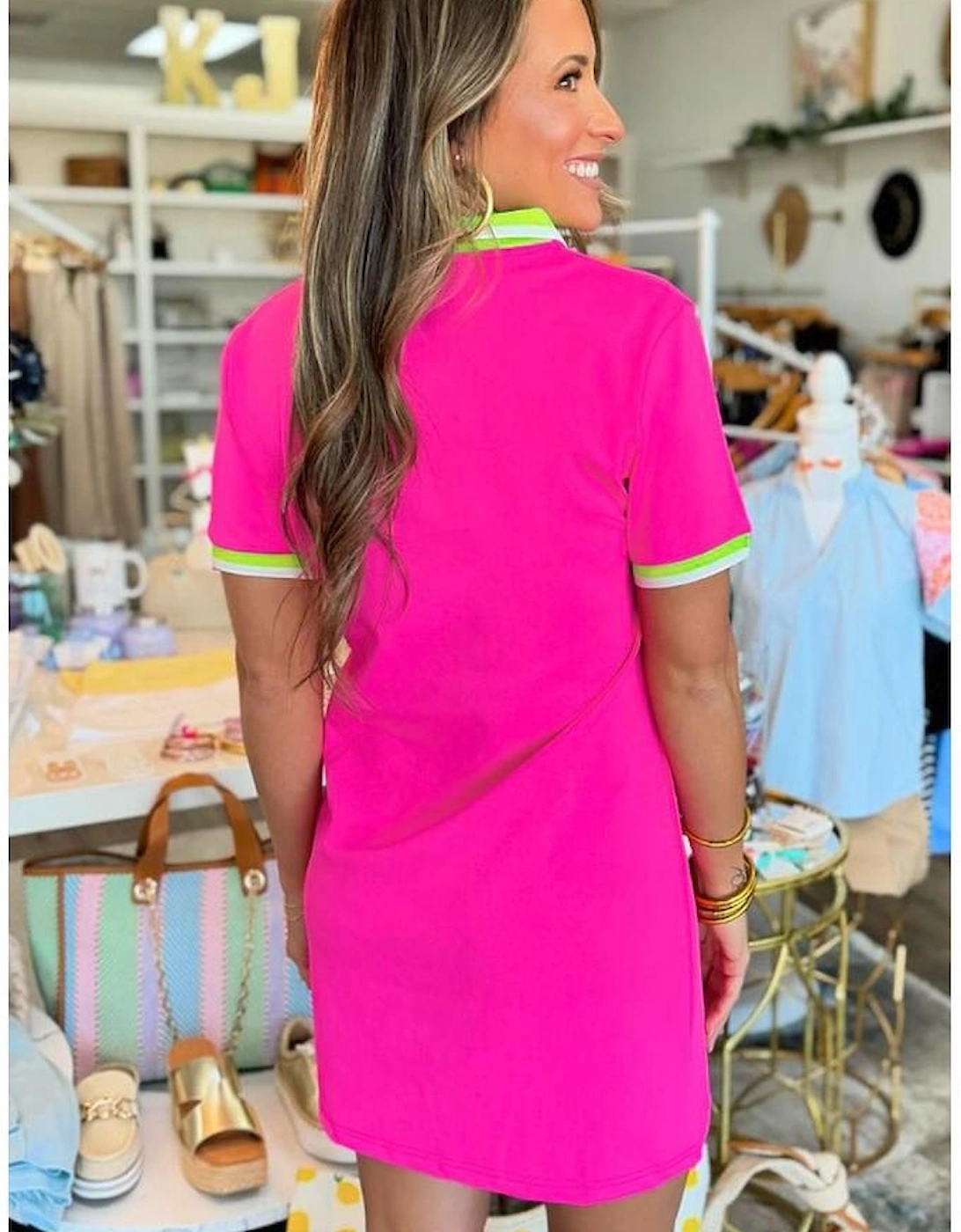 Rose Red Contrast Trim V Neck T-shirt Dress