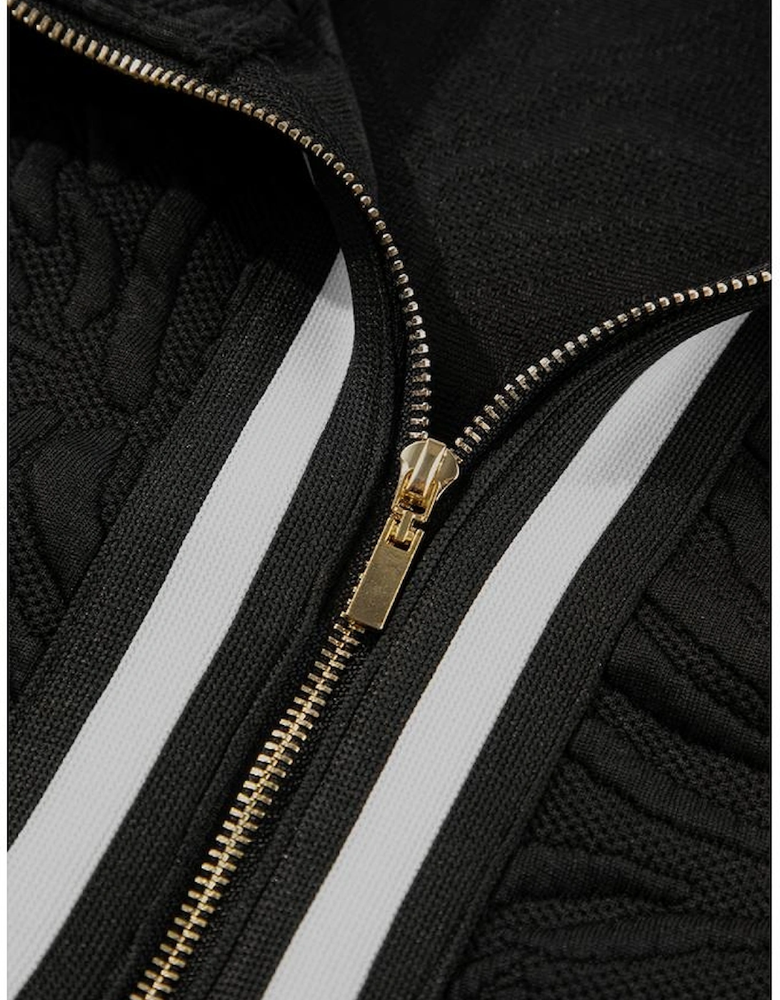 Black Jacquard Textured Quarter Zipper Shift Mini Dress