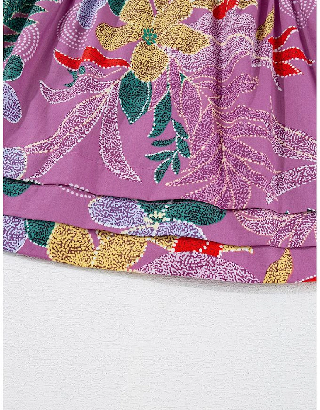 Purple Floral Print Sweetheart Neck Flutter Sleeve Blouse