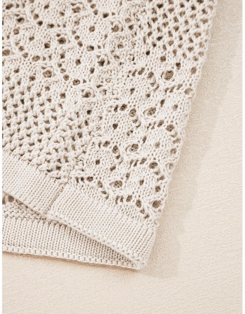 Jet Stream Mix Pattern Hollowed Knit Open Front Cardigan