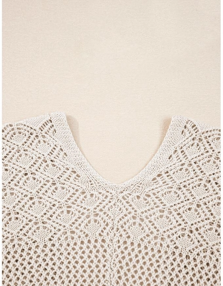 Jet Stream Mix Pattern Hollowed Knit Open Front Cardigan