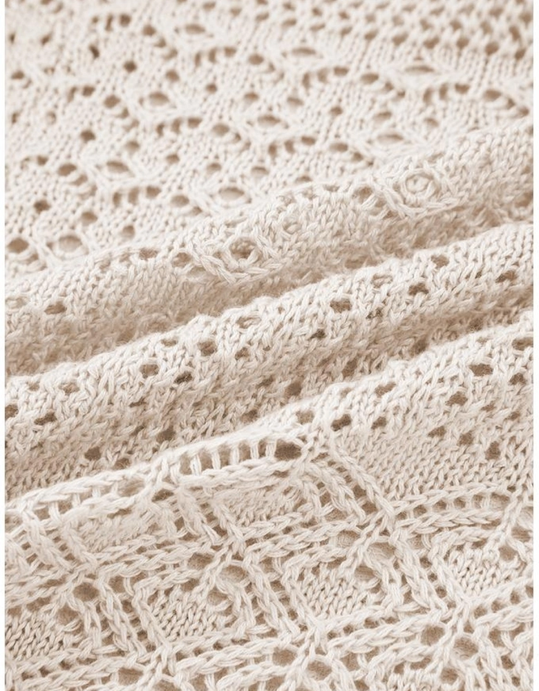 Jet Stream Mix Pattern Hollowed Knit Open Front Cardigan