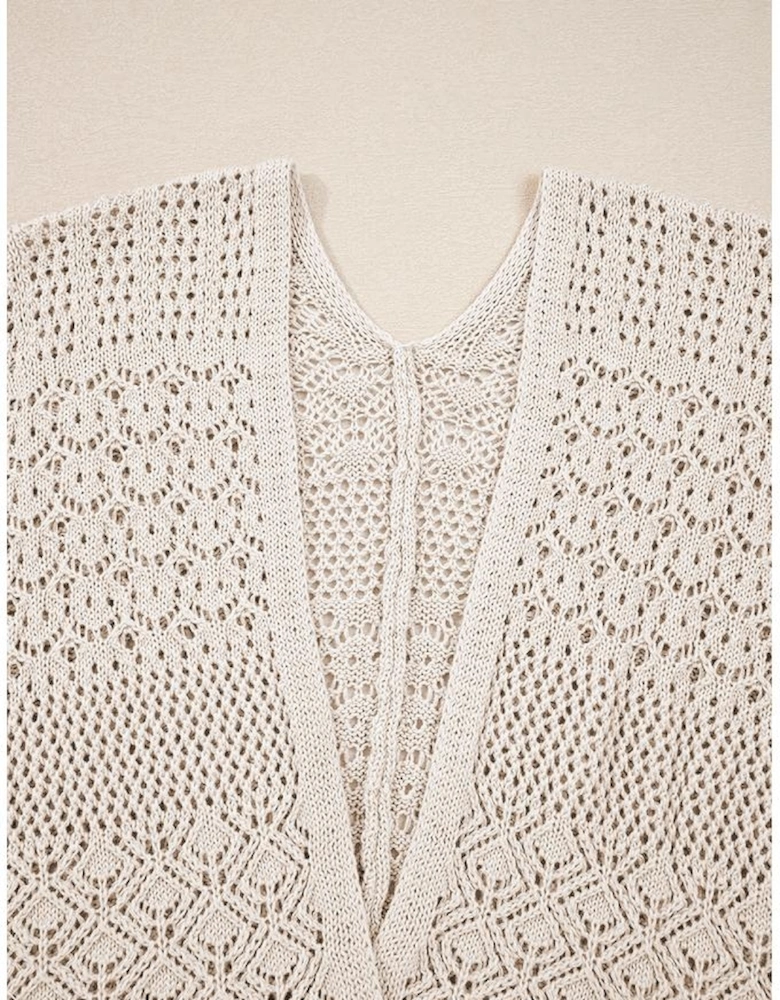 Jet Stream Mix Pattern Hollowed Knit Open Front Cardigan