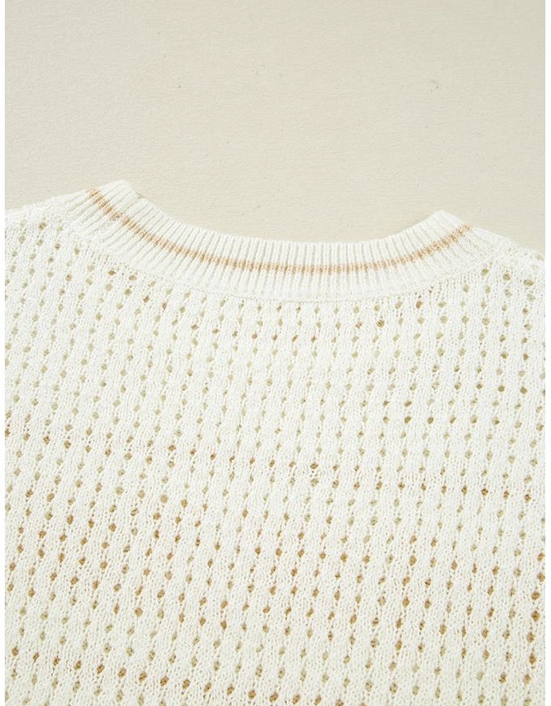White BEACH Hollow Out Knitted Lightweight Dolman Sweater