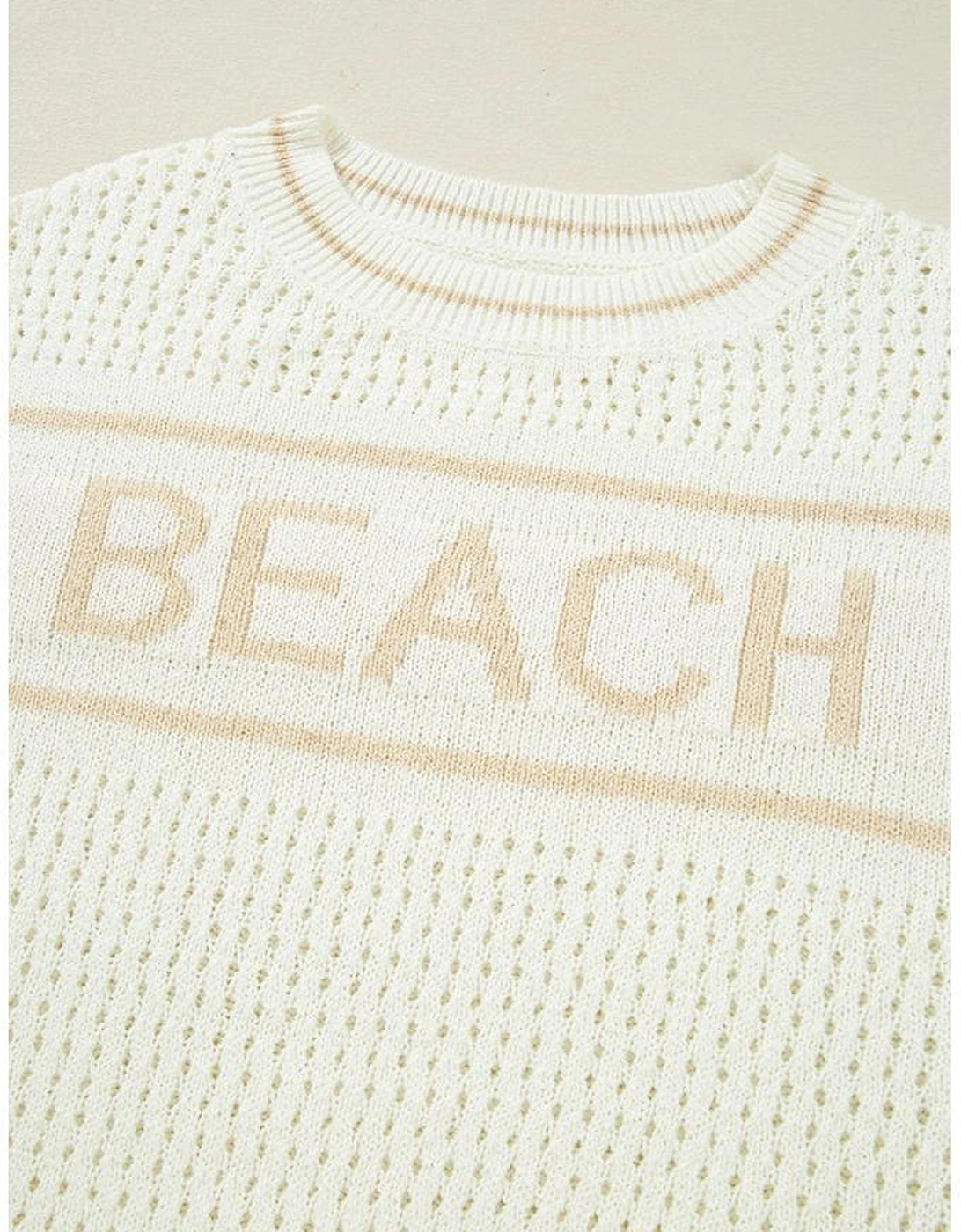 White BEACH Hollow Out Knitted Lightweight Dolman Sweater