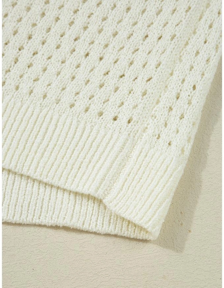 White BEACH Hollow Out Knitted Lightweight Dolman Sweater