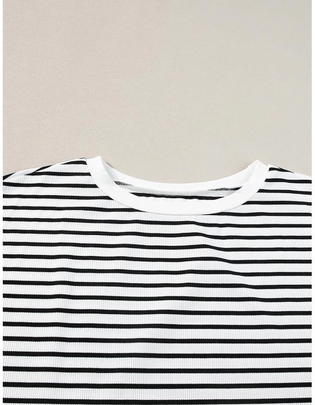 White Stripe Contrast Edge Tee and Shorts Set