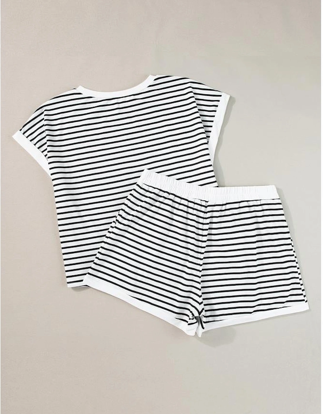 White Stripe Contrast Edge Tee and Shorts Set