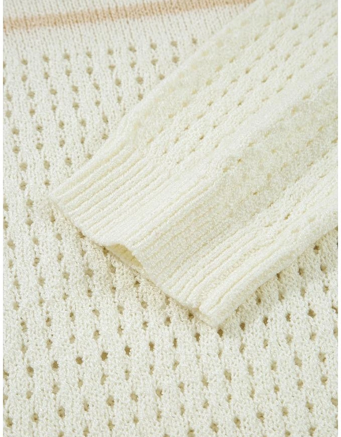 White BEACH Hollow Out Knitted Lightweight Dolman Sweater