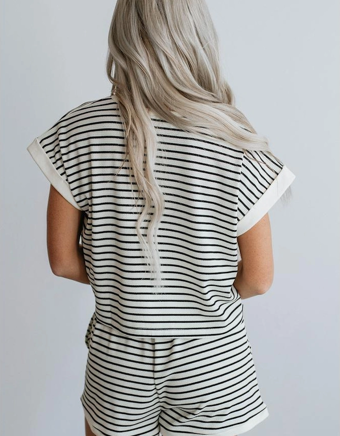 White Stripe Contrast Edge Tee and Shorts Set