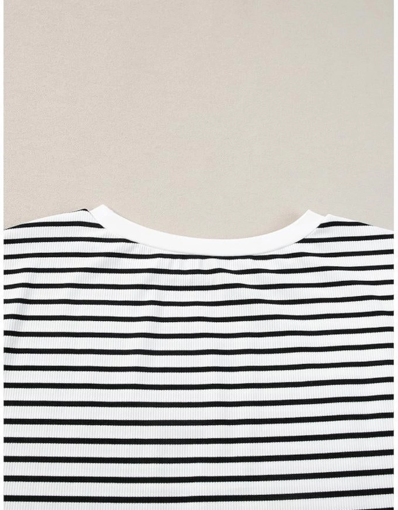 White Stripe Contrast Edge Tee and Shorts Set