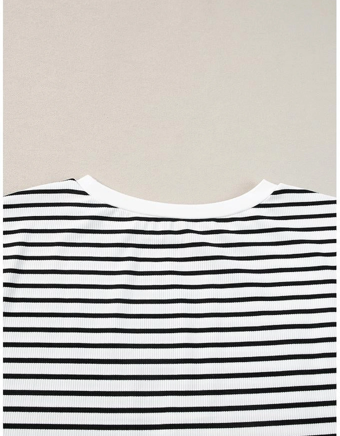 White Stripe Contrast Edge Tee and Shorts Set