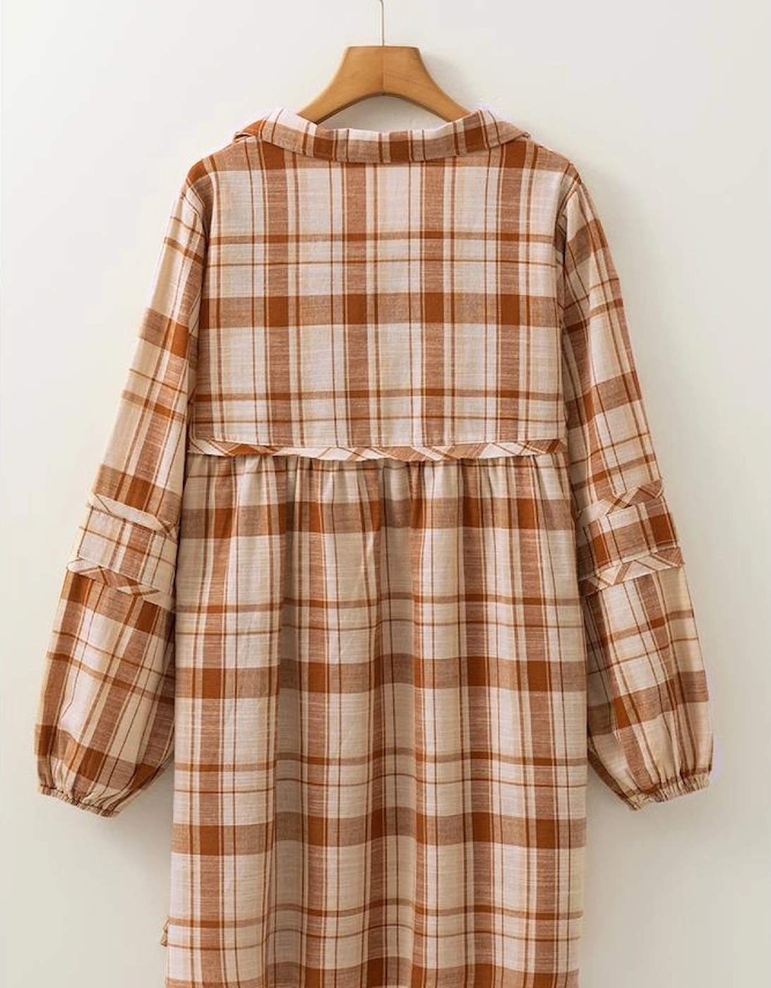 Brown Plaid Print Side Pockets Frilled Babydoll Mini Dress
