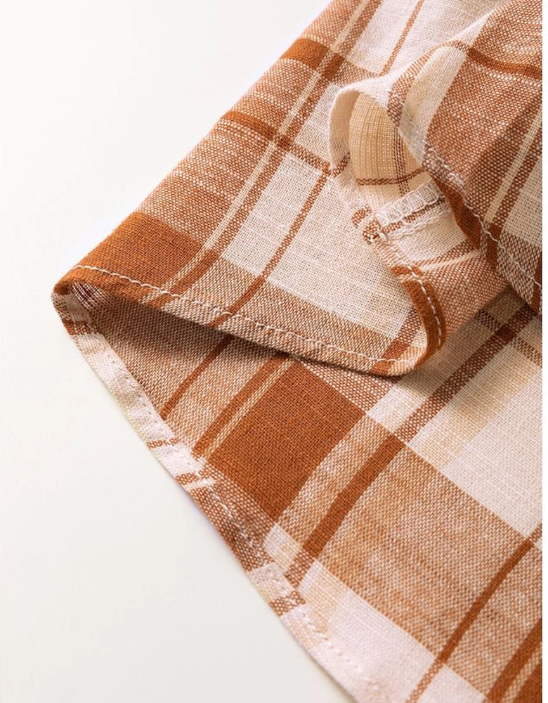 Brown Plaid Print Side Pockets Frilled Babydoll Mini Dress