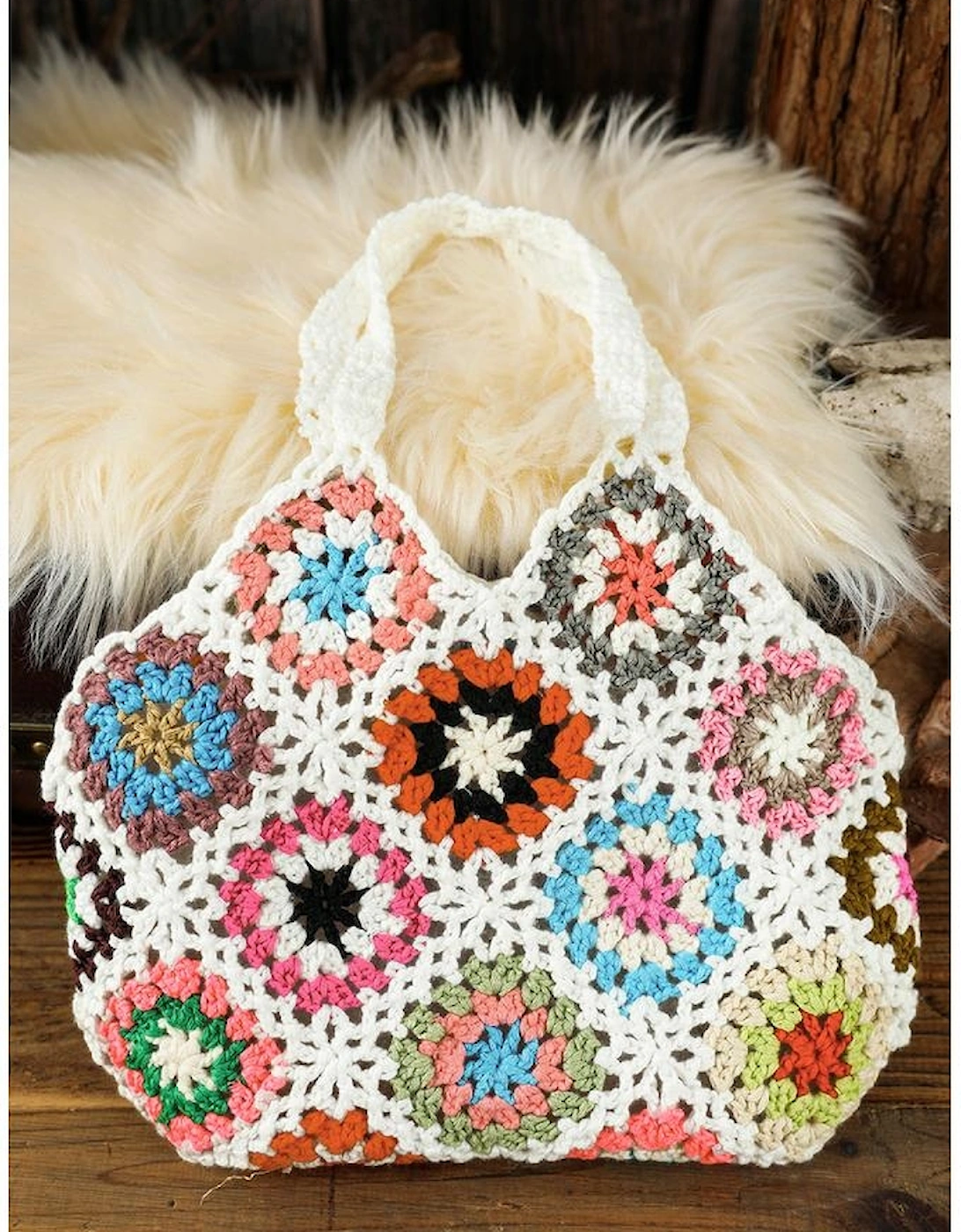 White Random Boho Floral Crochet Retro Hollowed Bag