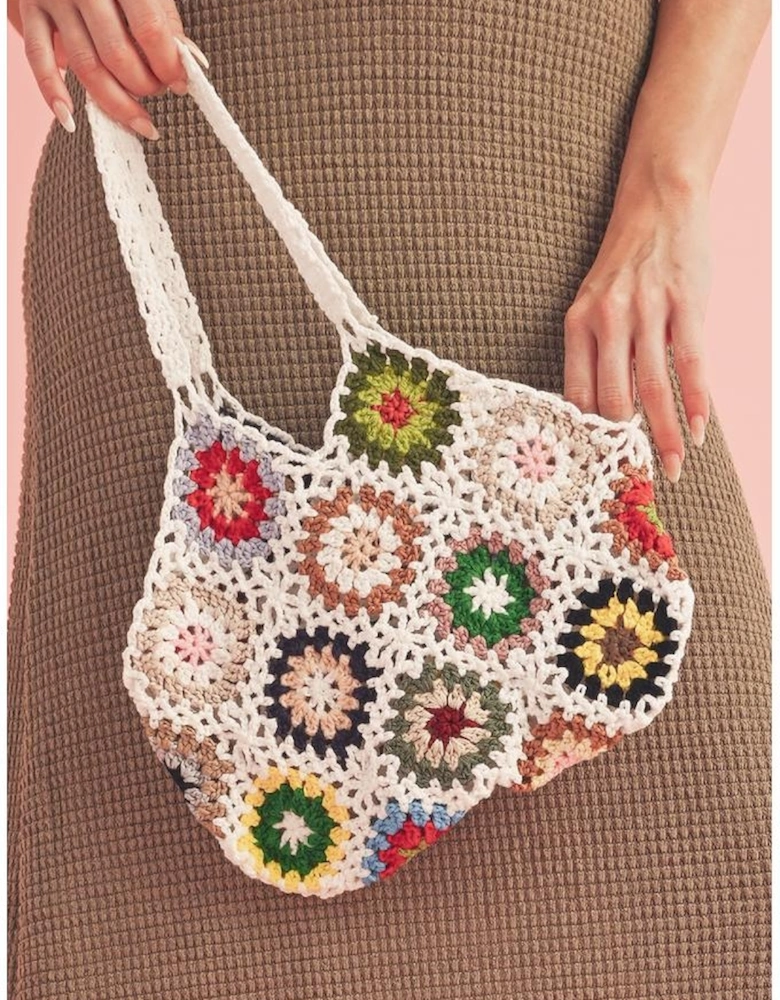 White Random Boho Floral Crochet Retro Hollowed Bag