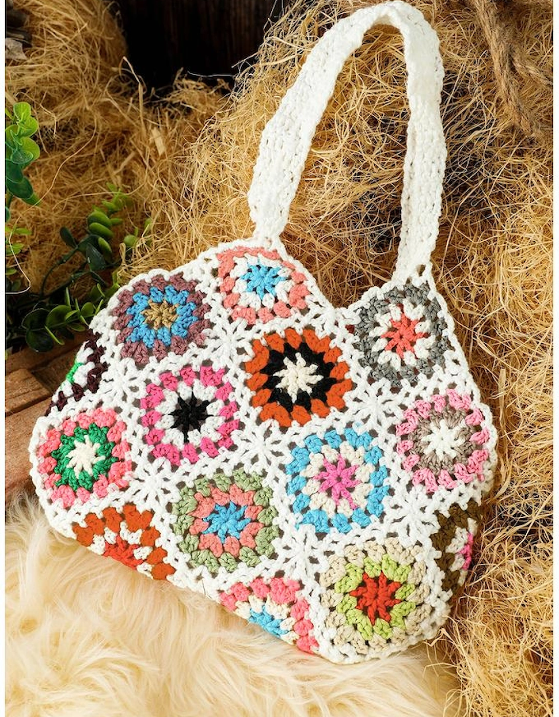 White Random Boho Floral Crochet Retro Hollowed Bag