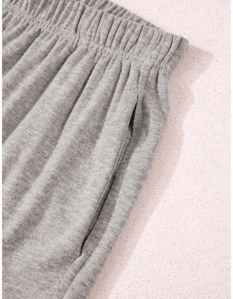 Gray Solid Color Loose Tee 2 Piece Shorts Set