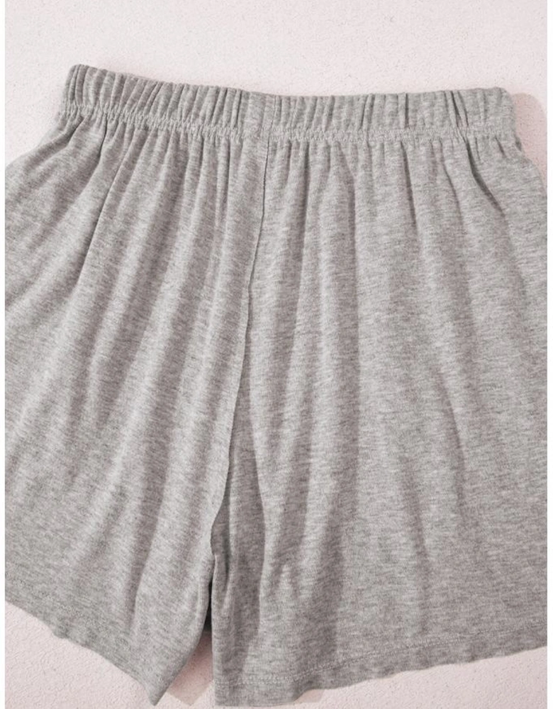 Gray Solid Color Loose Tee 2 Piece Shorts Set