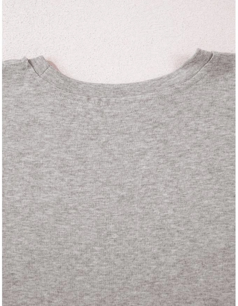 Gray Solid Color Loose Tee 2 Piece Shorts Set