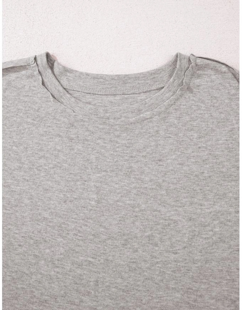 Gray Solid Color Loose Tee 2 Piece Shorts Set