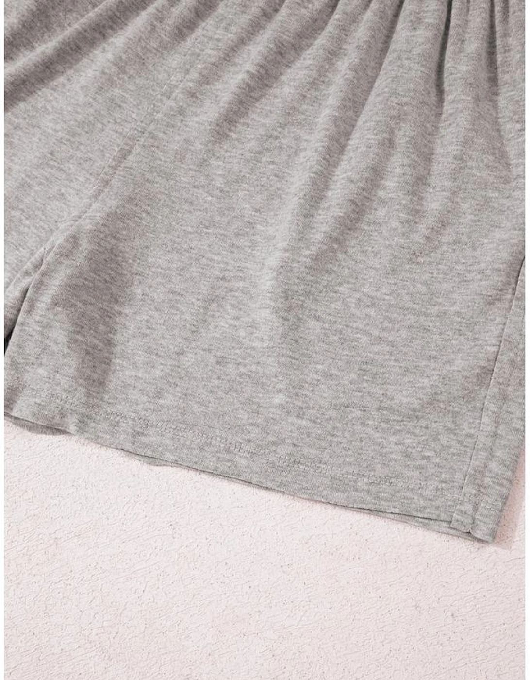 Gray Solid Color Loose Tee 2 Piece Shorts Set