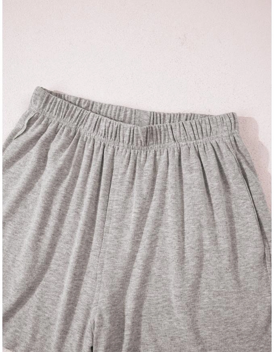 Gray Solid Color Loose Tee 2 Piece Shorts Set