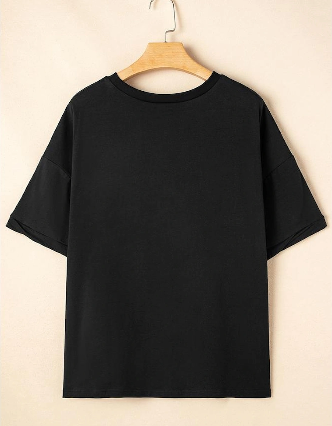 Black Sequin Rugby Football Patched Crewneck Loose T Shirt