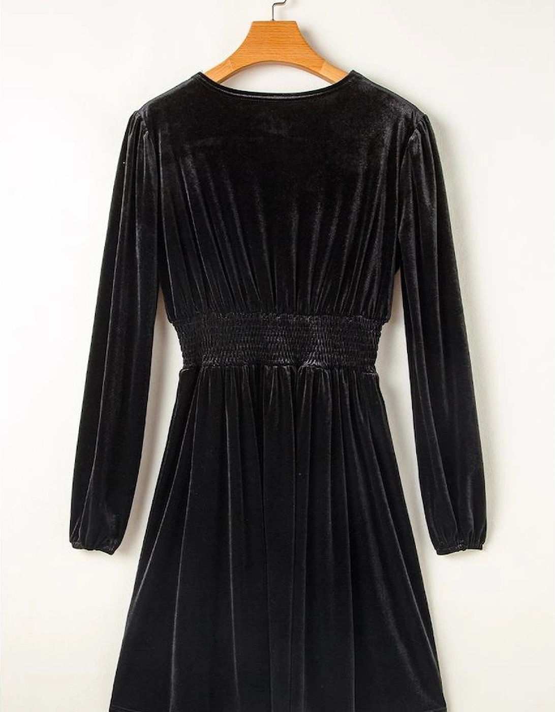 Black Velvet Long Sleeve Surplice High Waist Mini Dress