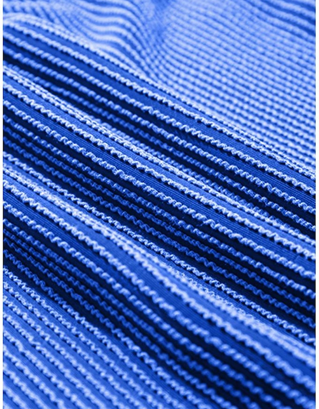 Sky Blue Corded Collared Half Zip Tank Top Two Piece Shorts Set