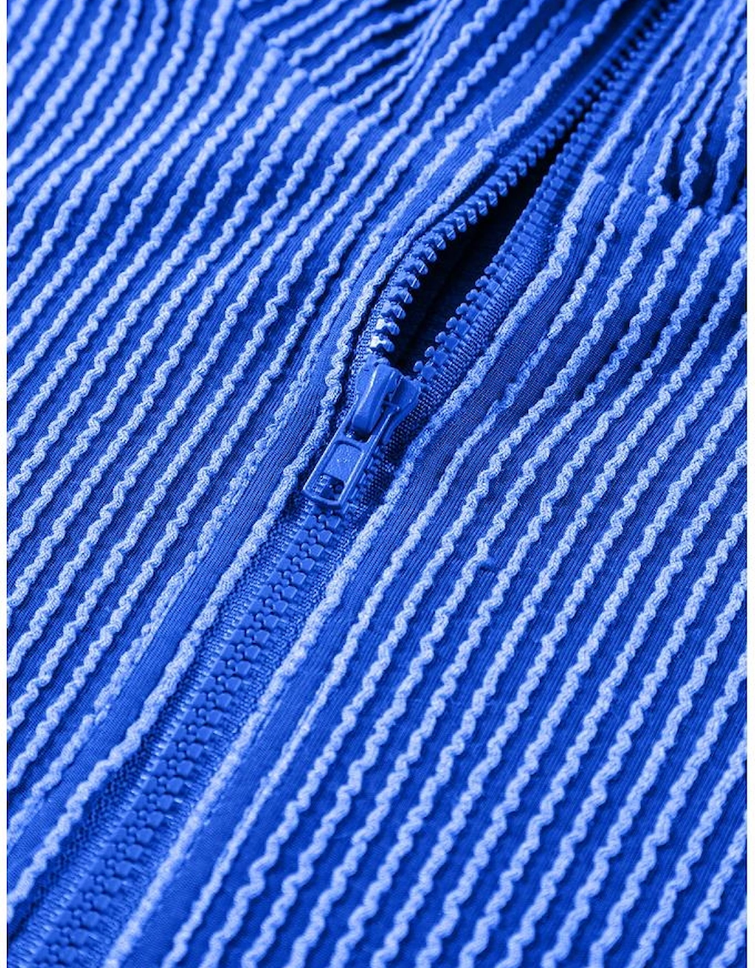 Sky Blue Corded Collared Half Zip Tank Top Two Piece Shorts Set