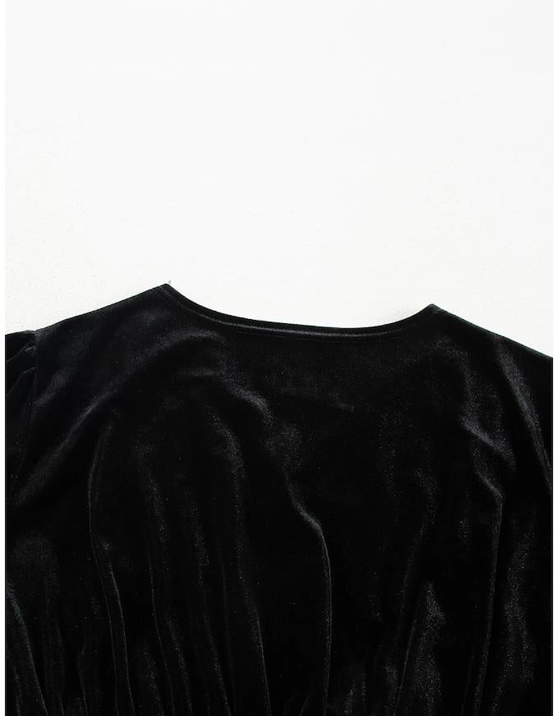 Black Velvet Long Sleeve Surplice High Waist Mini Dress