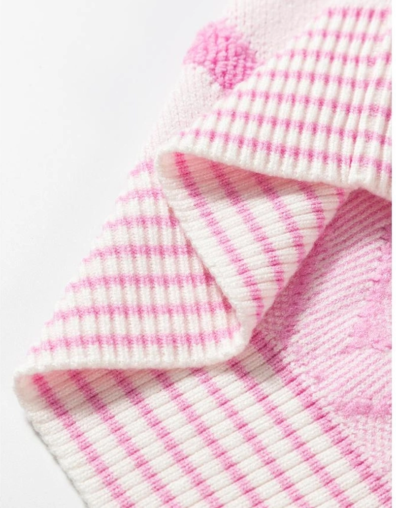 Pink Rhombus Pattern Knit Open Front Pocketed Cardigans