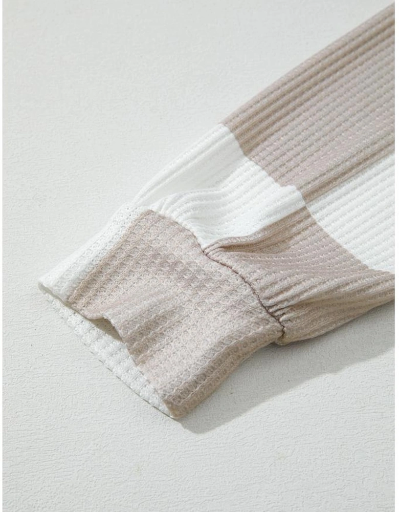 Khaki Checkered Print Breathable Textured Long Sleeve Top