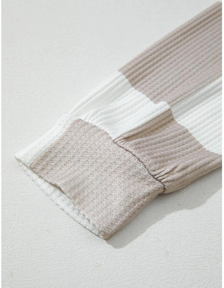 Khaki Checkered Print Breathable Textured Long Sleeve Top