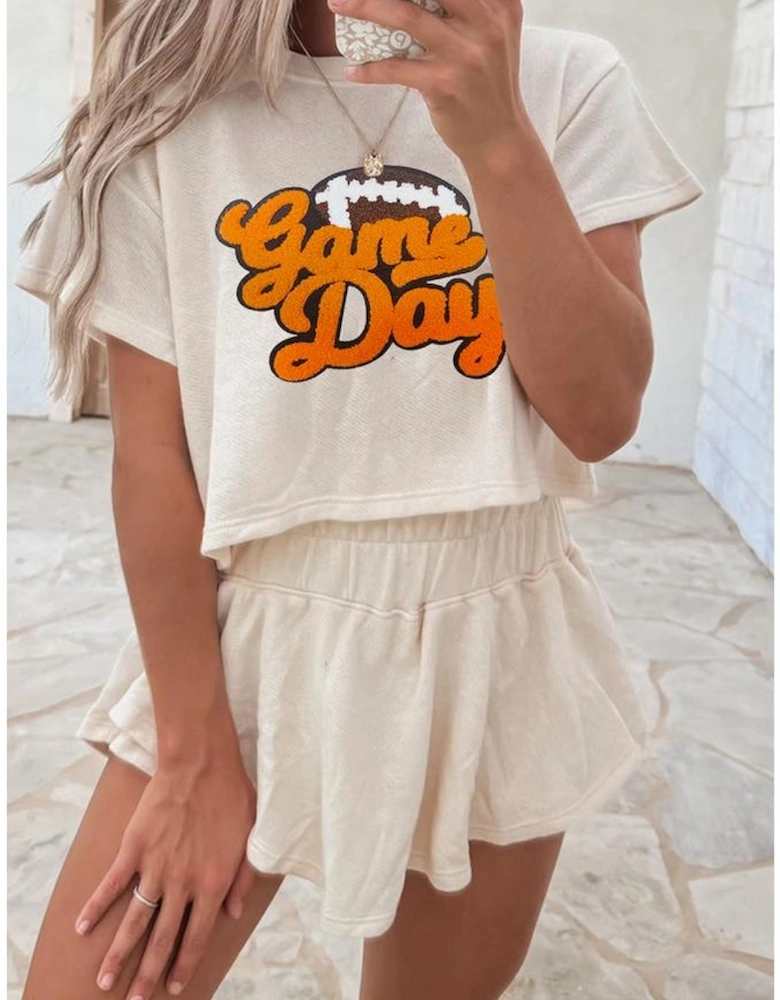 Beige Game Day Graphic Tee and Skort 2 Piece Set
