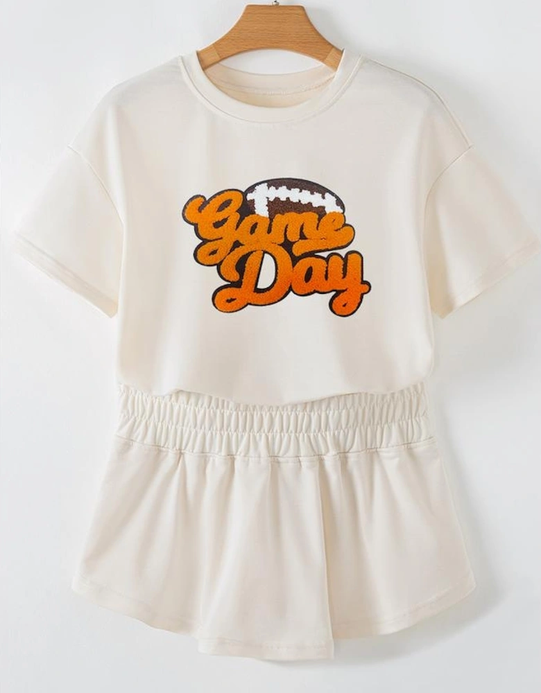 Beige Game Day Graphic Tee and Skort 2 Piece Set