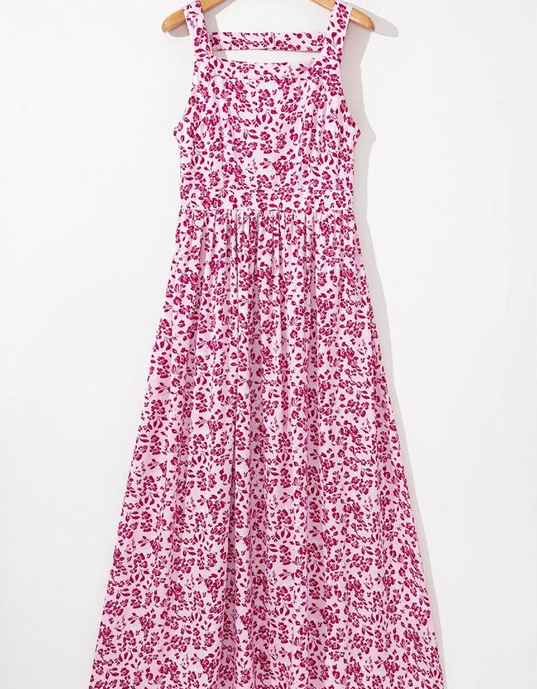 Pink Floral Cutout Back Empire Waist Sleeveless Maxi Dress